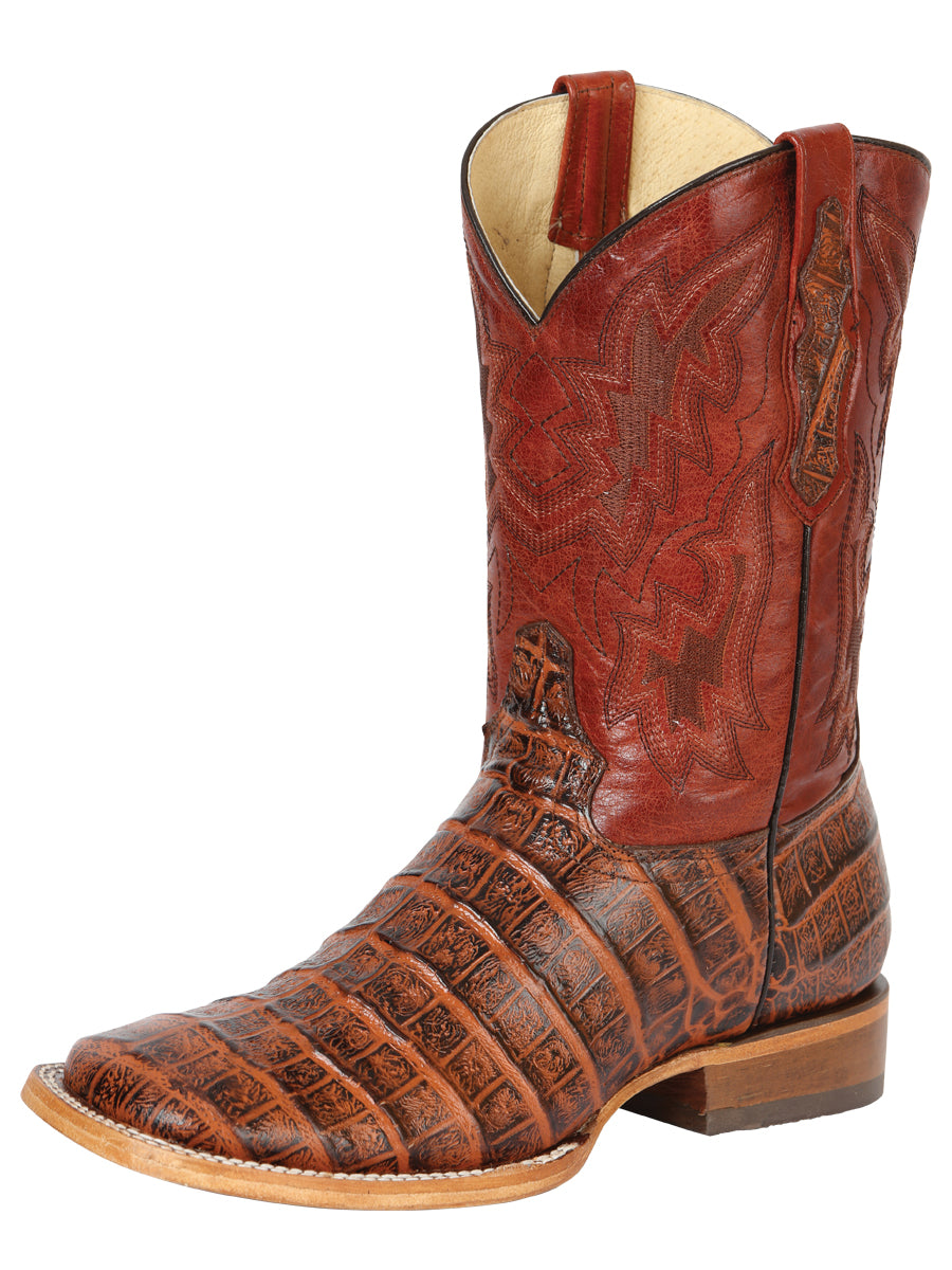 Botas Vaqueras Rodeo Imitacion de Caiman Belly Grabado en Piel Vacuno para Hombre '100 Años' - ID: 43630 Botas Caiman Print 100 Años Brandy