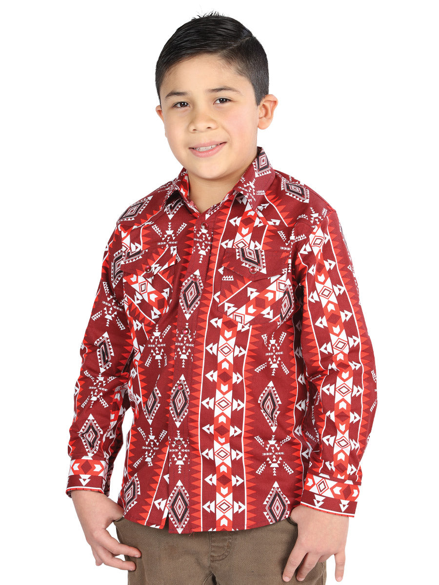 Camisa Vaquera Manga Larga Estampada Rojo para Niños 'El Señor de los Cielos' ID: 44510