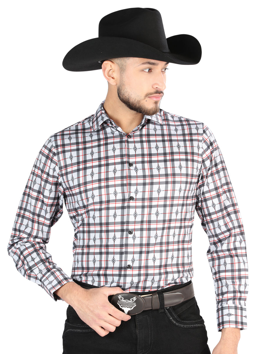 Camisa Vaquera Manga Larga Estampada Cuadros Negro/Blanco para Hombre 'El Señor de los Cielos' ID: 44703