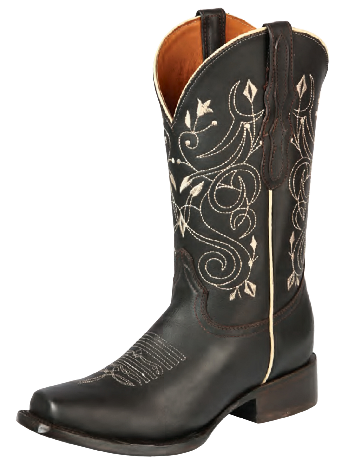 Botas Vaqueras Rodeo Clasicas de Piel Genuina para Mujer 'El General' - ID: 44850 Botas Rodeo Piel Genuina El General Choco