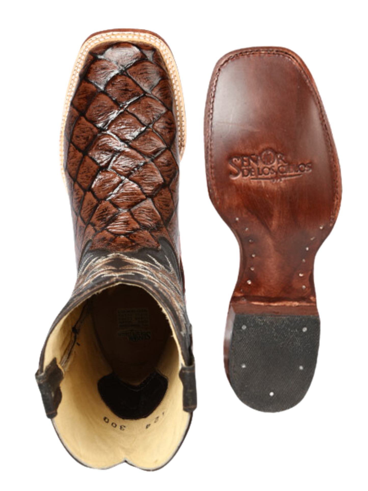 Botas Vaqueras Rodeo Imitacion de Monster Fish Grabado en Piel Vacuno para Hombre 'El Señor de los Cielos' - ID: 44931 Botas Caiman Print El Señor de los Cielos