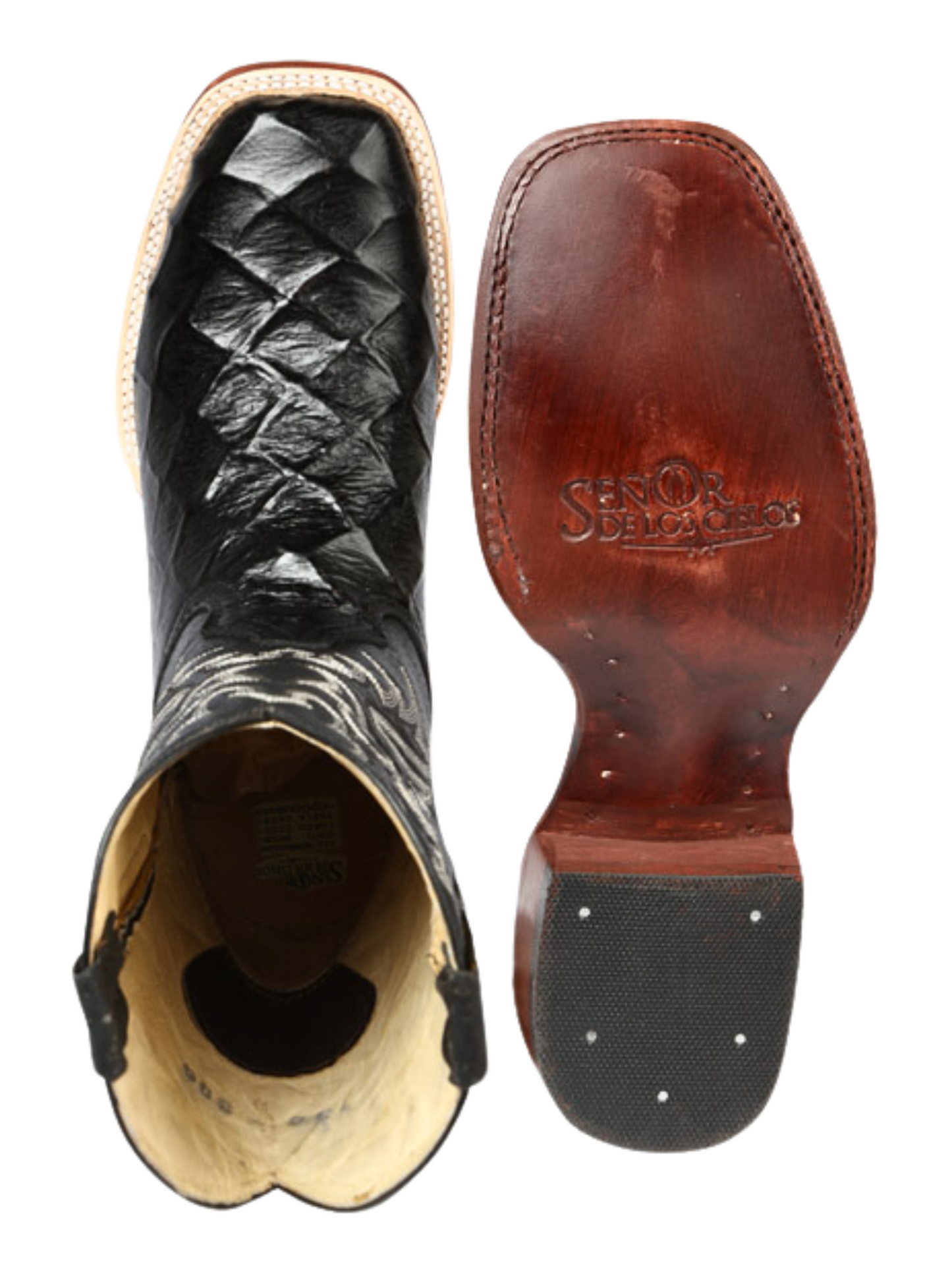 Botas Vaqueras Rodeo Imitacion de Monster Fish Grabado en Piel Vacuno para Hombre 'El Señor de los Cielos' - ID: 44932 Botas Caiman Print El Señor de los Cielos