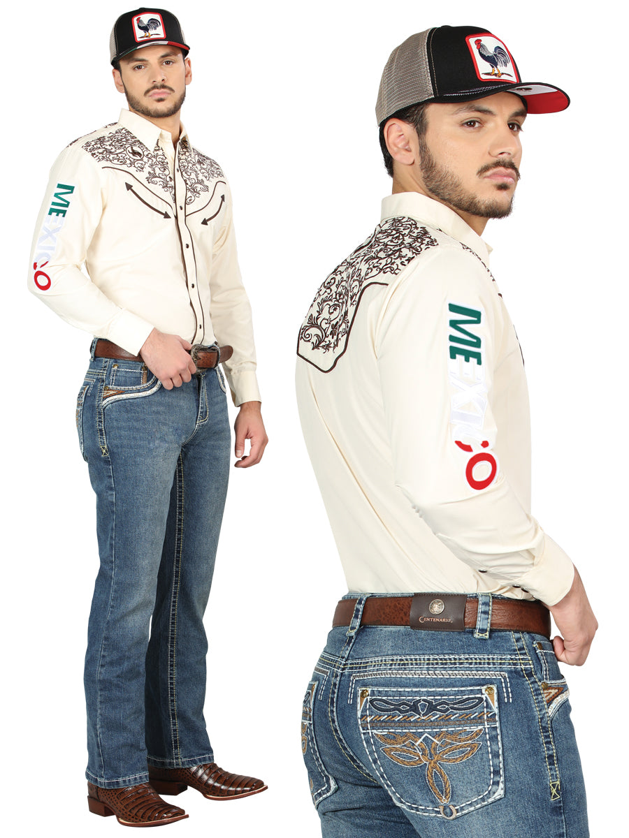 Pantalon Vaquero de Mezclilla Premium Boot Cut, Bordado Stretch Azul Oscuro para Hombre 'Centenario' - ID: 44969 Pantalones de Vaquero Centenario Dark Blue