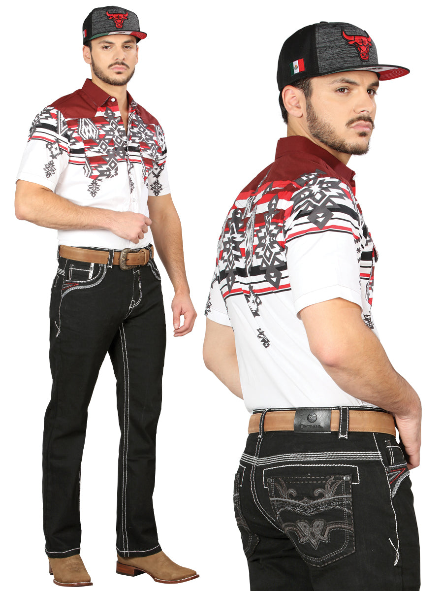 Pantalon Vaquero de Mezclilla Premium Boot Cut, Bordado Stretch Negro para Hombre 'Centenario' - ID: 44972 Pantalones de Vaquero Centenario Black