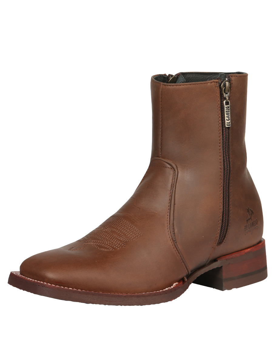 Botines Vaqueros de Vestir Clasicos con Doble Cierre de Piel Genuina para Hombre 'El Canelo' - ID: 45214 Botines de Vestir Piel Genuina El Canelo Madera