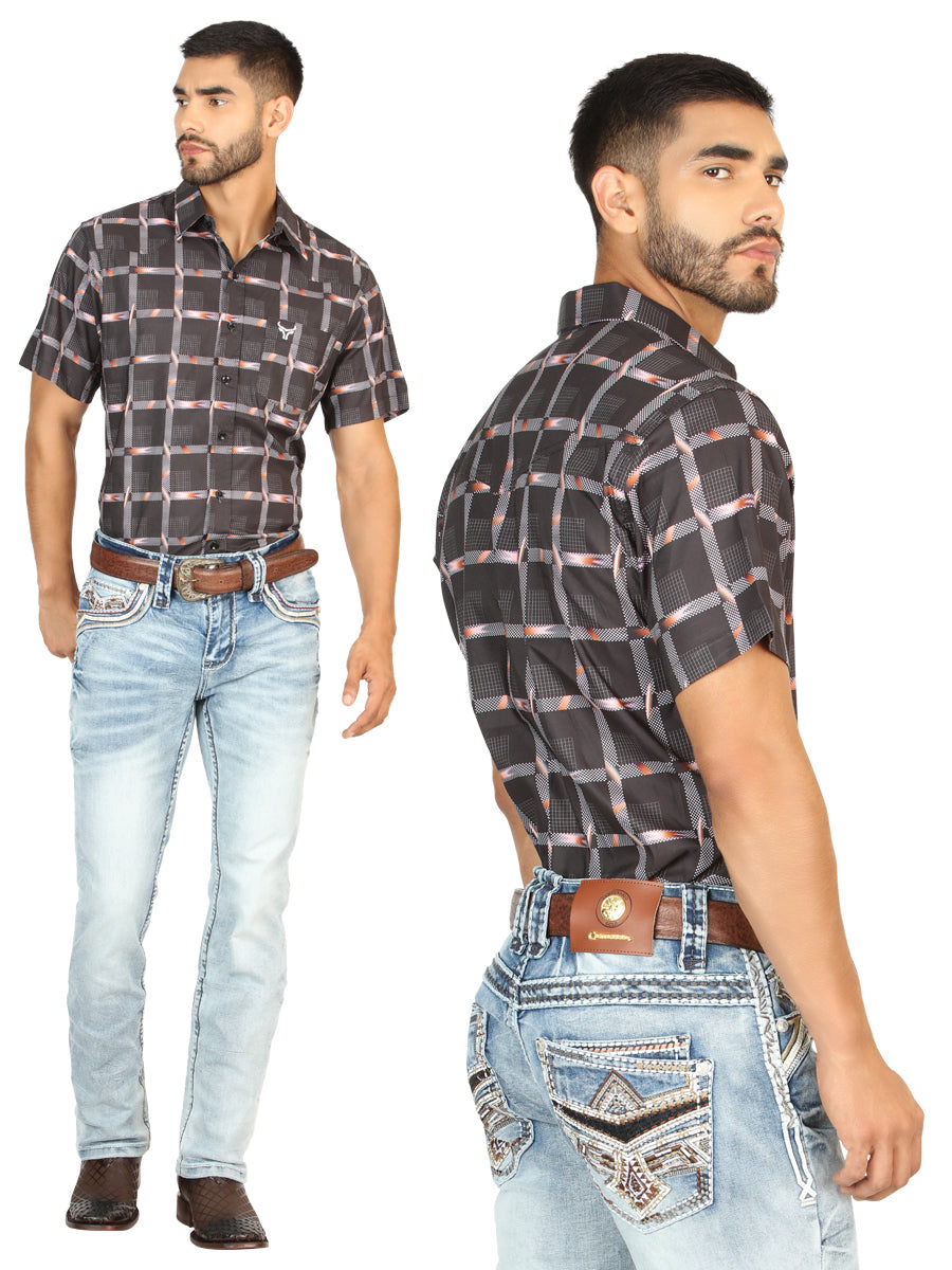 Pantalon Vaquero de Mezclilla Premium Boot Cut, Bordado Stretch Azul Mediano para Hombre 'Centenario' - ID: 45533 Pantalones de Vaquero Centenario Medium Blue