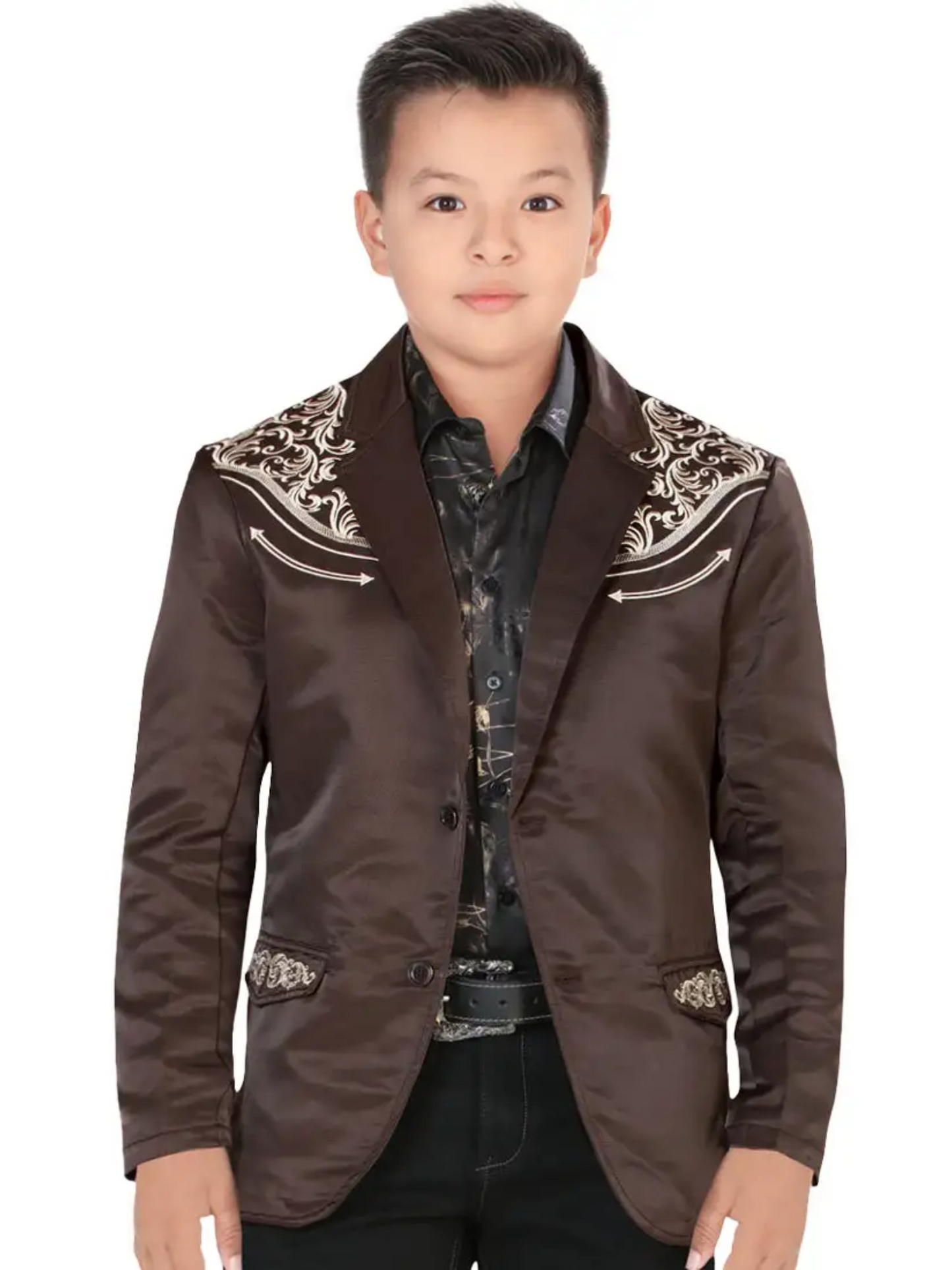 Saco Vaquero Bordado para Niños 'Lamasini' - ID: 504 Sacos Bordados Lamasini Brown