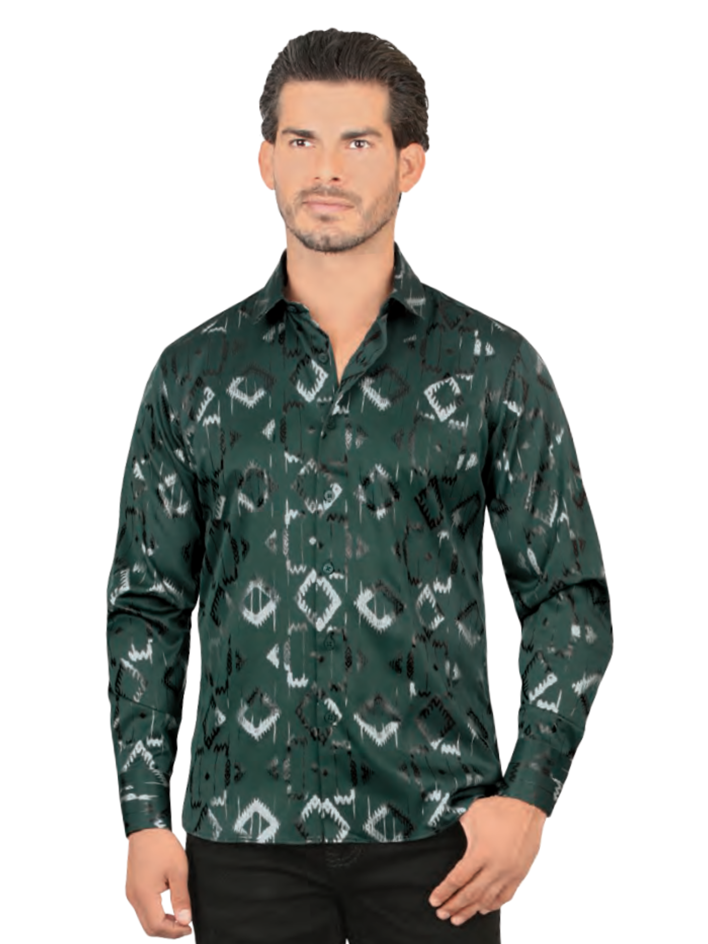 Camisa Casual Manga Larga Estampada para Hombre 'Lamasini' - ID: 4474 Camisas Estampadas Lamasini Green