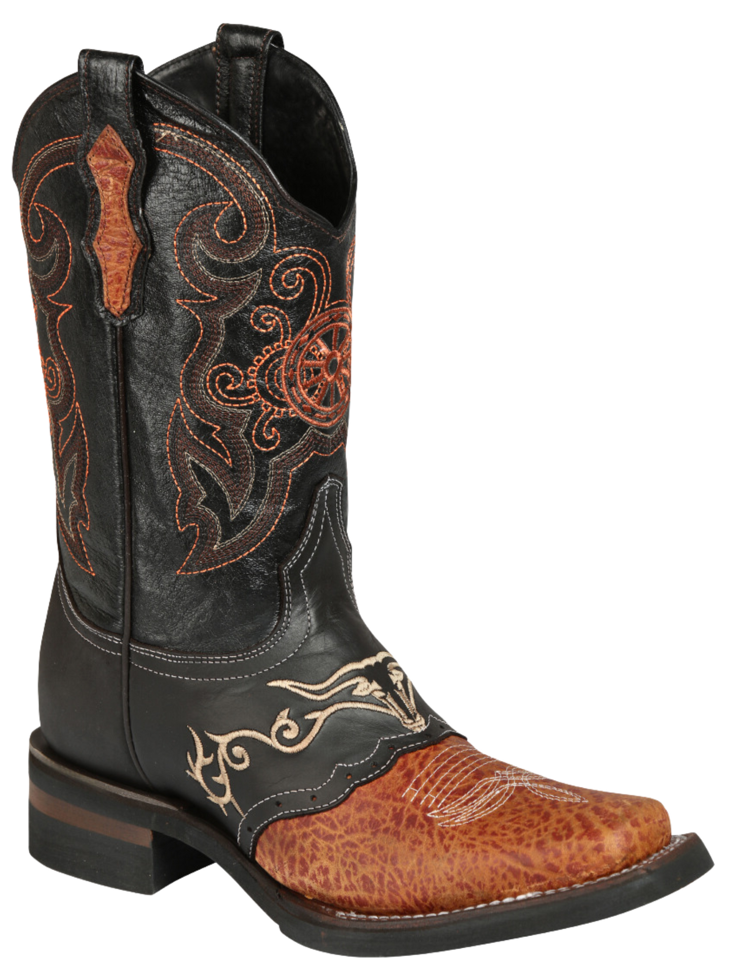 Botas Vaqueras Rodeo con Antifaz Bordado de Piel Cuello de Toro para Hombre 'El General' - ID: 40667 Botas Piel Genuina El General