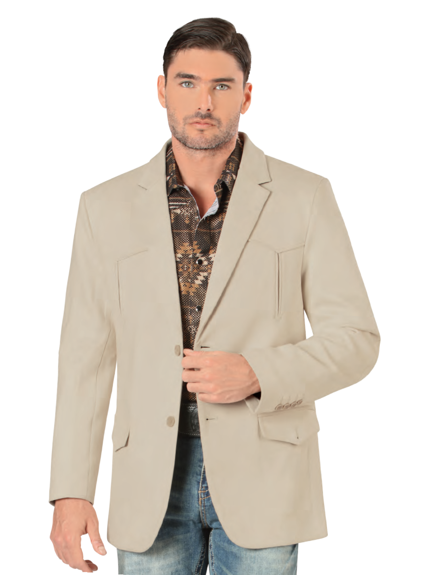 Plain Denim Jacket - Western Blazer Beige / 2XL / 2XG Plain Denim Jacket - Western Blazer Beige / 2XL / 2XG