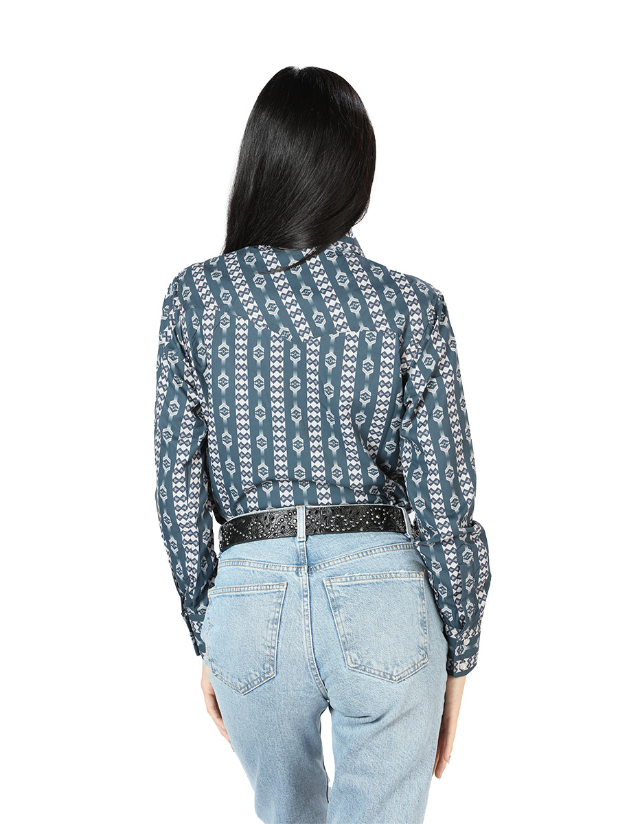 Camisa Vaquera Manga Larga Estampada Negro Claro para Mujer 'El Señor de los Cielos' - ID: 44202 Camisas Estampadas El Señor de los Cielos