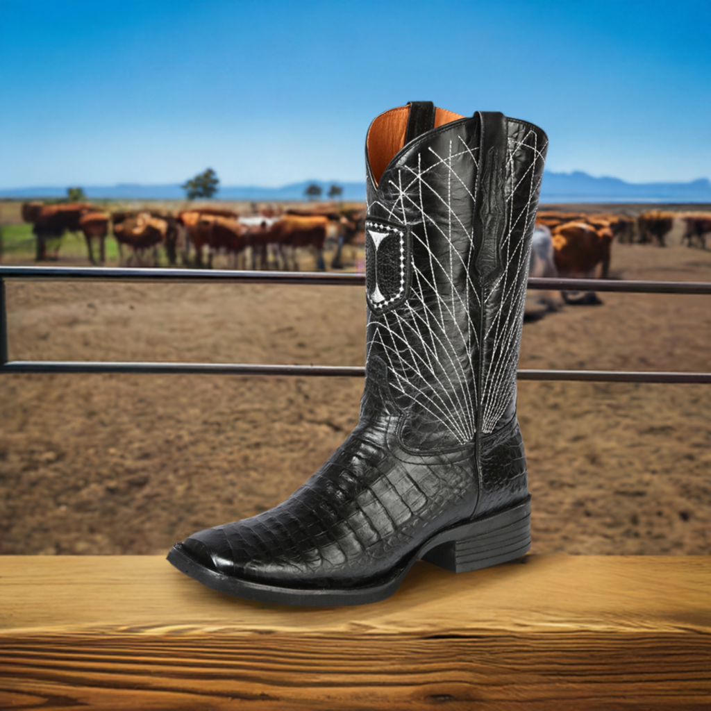 Botas Vaqueras Rodeo Imitacion de Caiman Belly Grabado en Piel Vacuno para Hombre 'El General' - ID: 44671 Botas Caiman Print El General