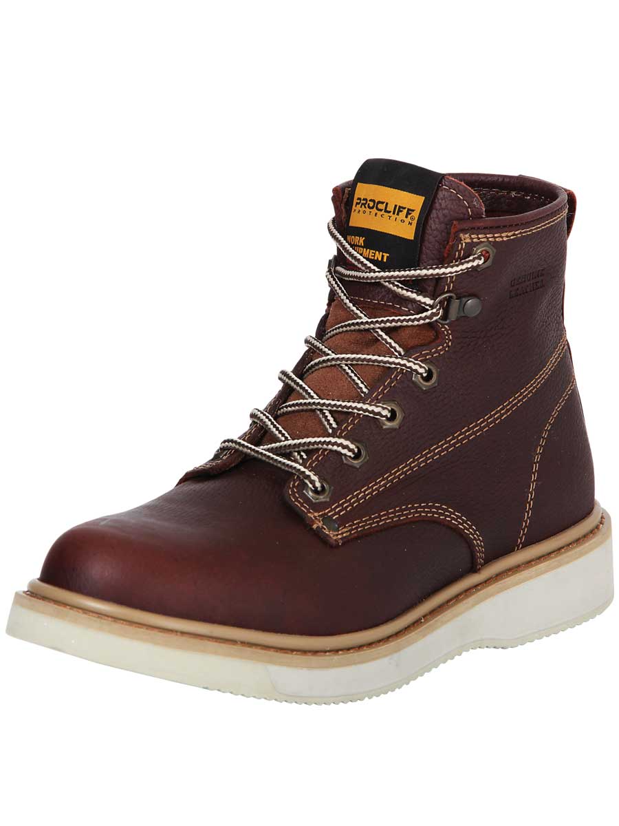 Botines de Trabajo de Agujetas con Punta Suave de Piel Genuina para Hombre 'Procliff' - ID: 35211 Botas de Punta Suave Procliff Walnut