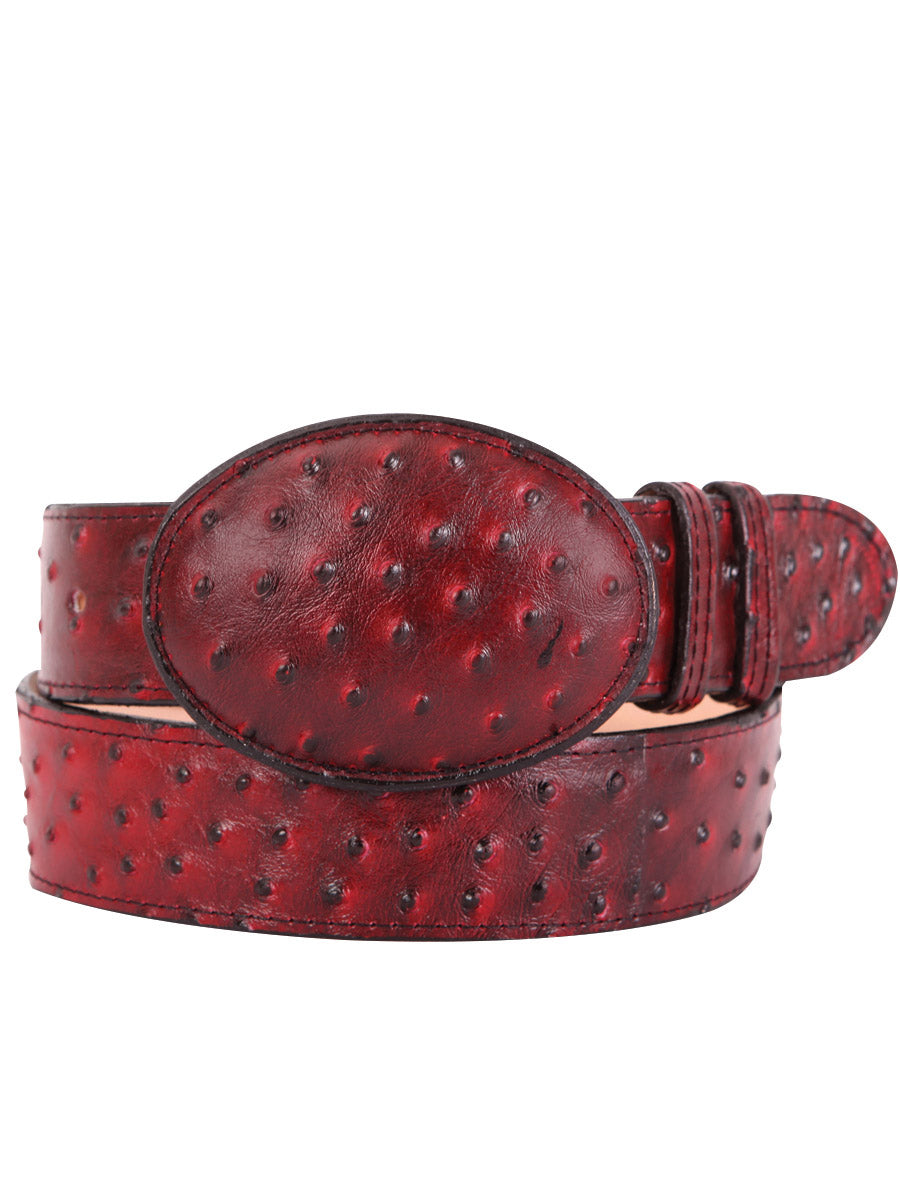 Imitation Ostrich Cowboy Belt Engraved on Cowhide Leather