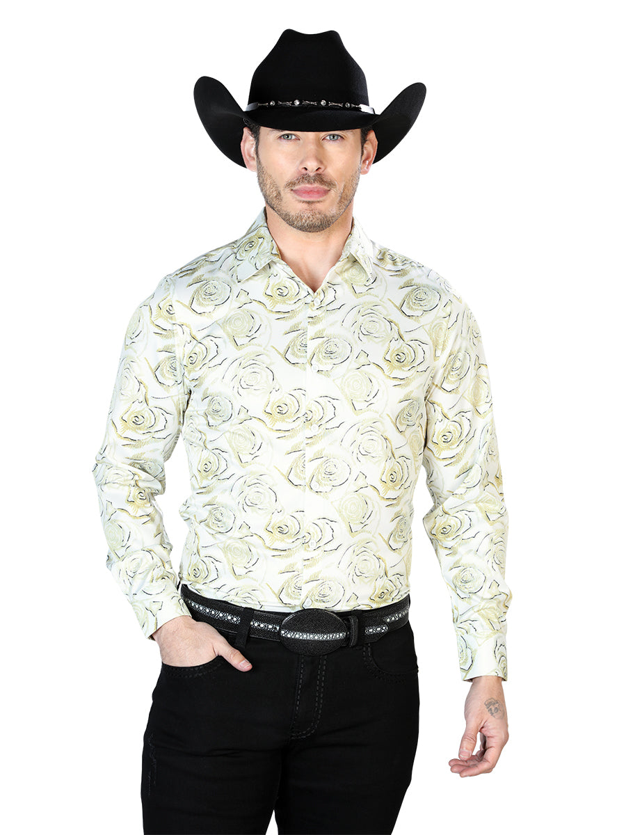 Floral Print Long Sleeve Denim Shirt - Western Shirt ivory / S / CHI Floral Print Long Sleeve Denim Shirt - Western Shirt ivory / S / CHI