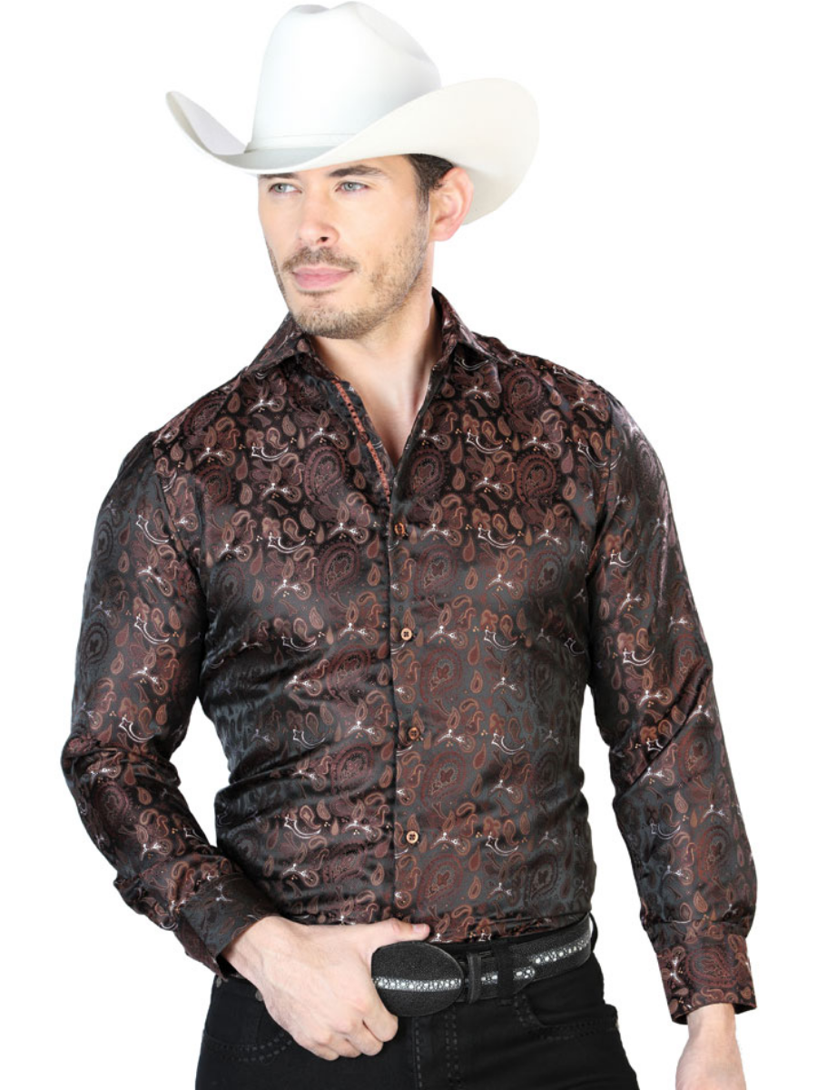 Cashmere Printed Jacquard Long Sleeve Denim Shirt - Western Shirt