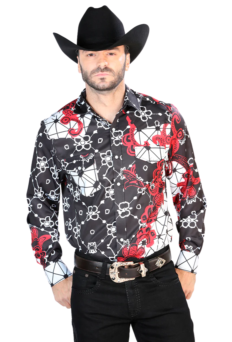 Camisa Vaquera Manga Larga Estampada Burgundy para Hombre El Se or de los Cielos ID 44076