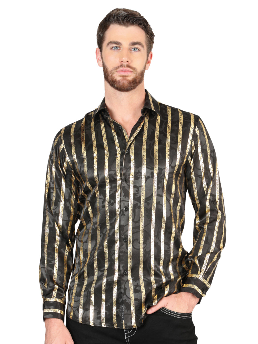 Camisa Casual Manga Larga Estampada Negro/Oro para Hombre 'El Señor de los Cielos' ID: 44554