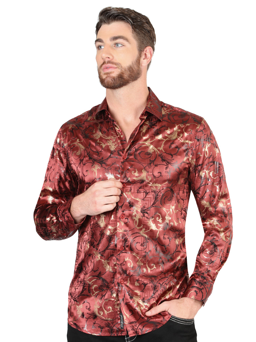 Camisa Casual Manga Larga Estampada Burgandy para Hombre 'El Señor de los Cielos' ID: 44590