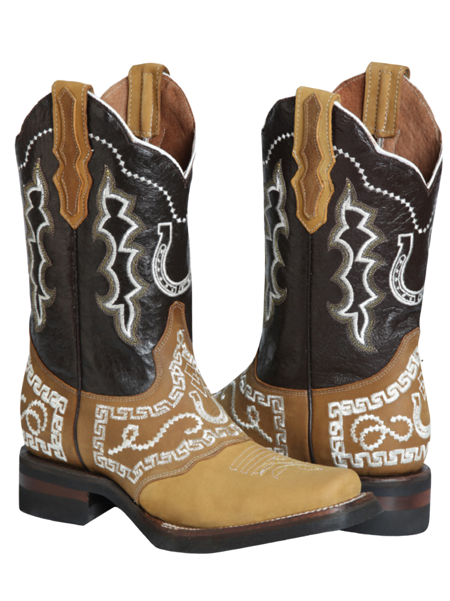 Botas Vaqueras Rodeo con Antifaz Bordado de Piel Nobuck para Hombre 'El General' - ID: 51111 Botas Piel Nobuck El General