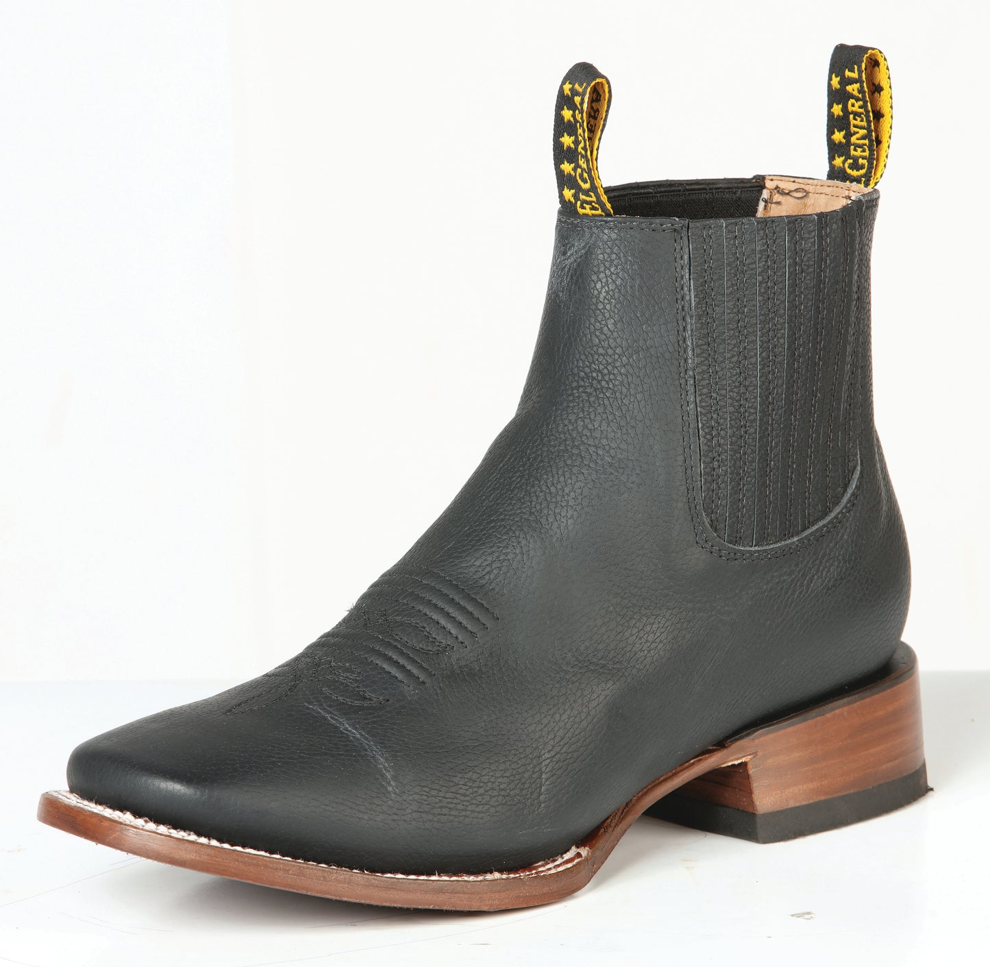 Botines Vaqueros Rodeo Clasicos de Piel Genuina para Hombre 'El General' - ID: 126610 Botines Vaqueros Rodeo El General Negro