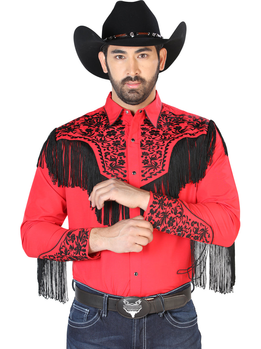 Camisa Vaquera Bordada Manga Larga Rojo para Hombre 'El Señor de los Cielos' ID: 126709