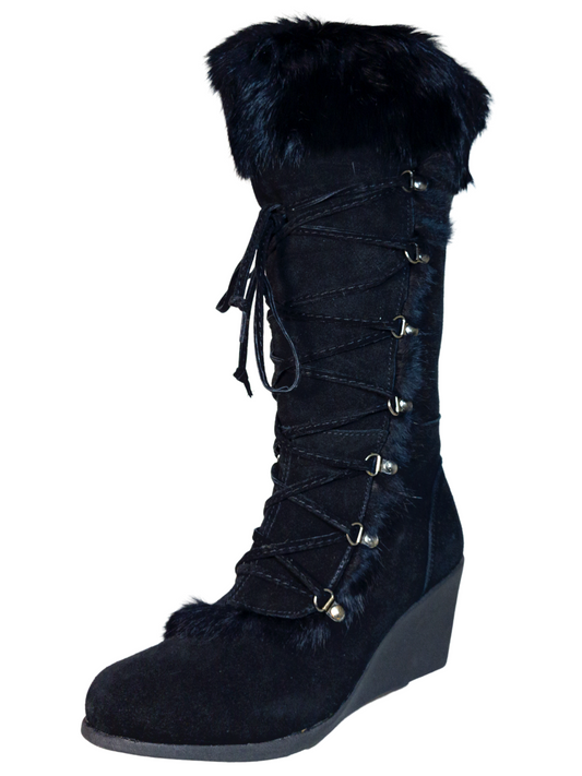 Botas de Invierno de Cuña de Piel Gamuza/Pelo de Conejo para Mujer 'Bearpaw' - ID: 7132 Winter Boots Bearpaw Negro