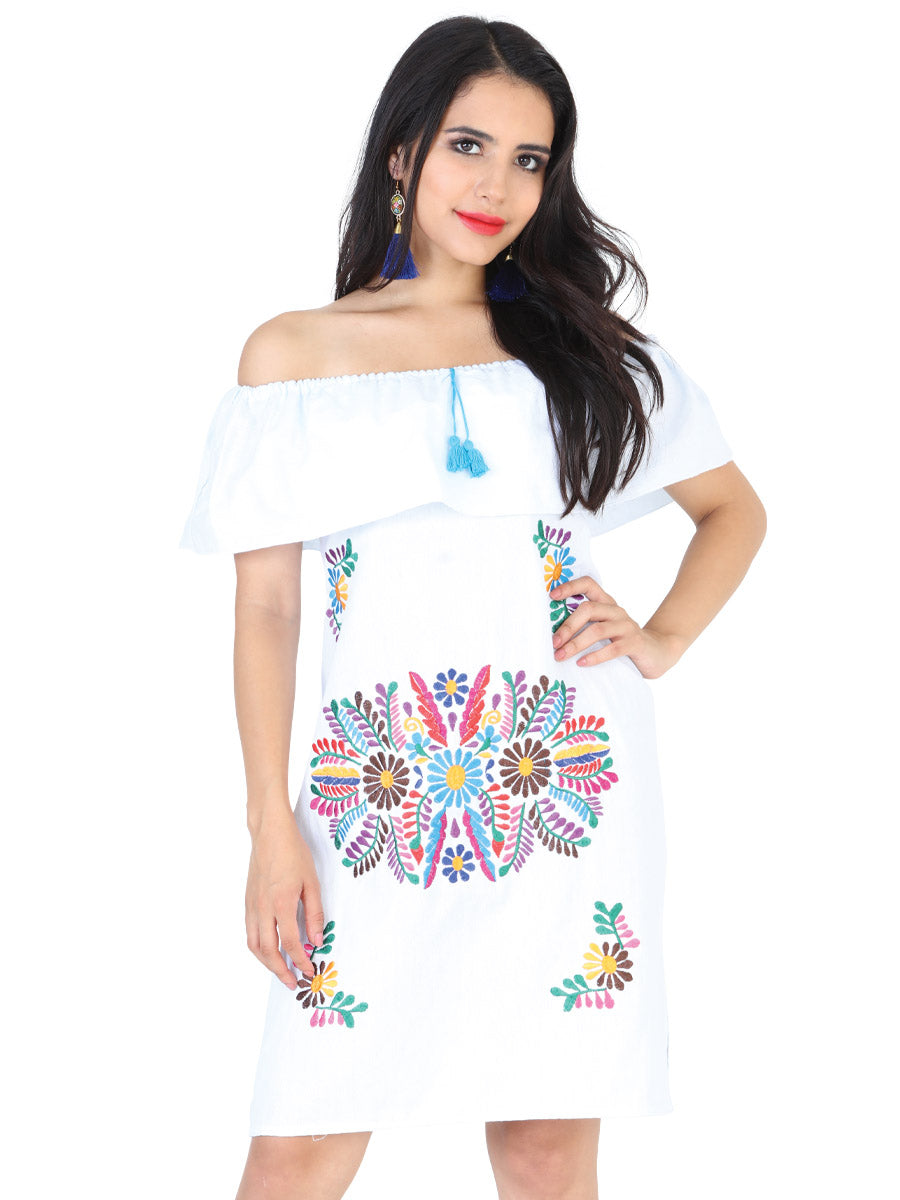 Vestido Artesanal de Olan Bordado de Flores para Mujer Vestidos Artesanales Mexico Artesanal White