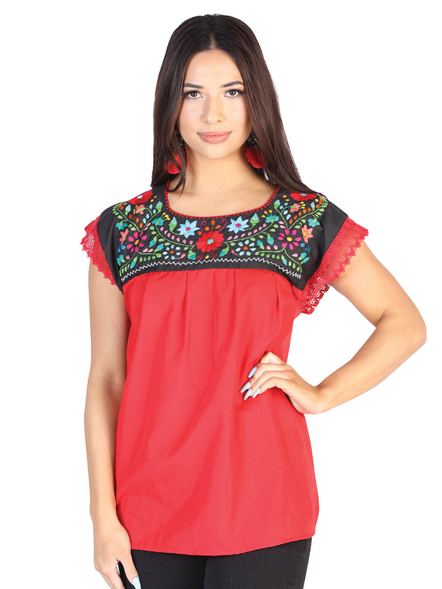 Blusa Artesanal Eden Bordada de Flores para Mujer Handmade Blouse Mexico Artesanal Red