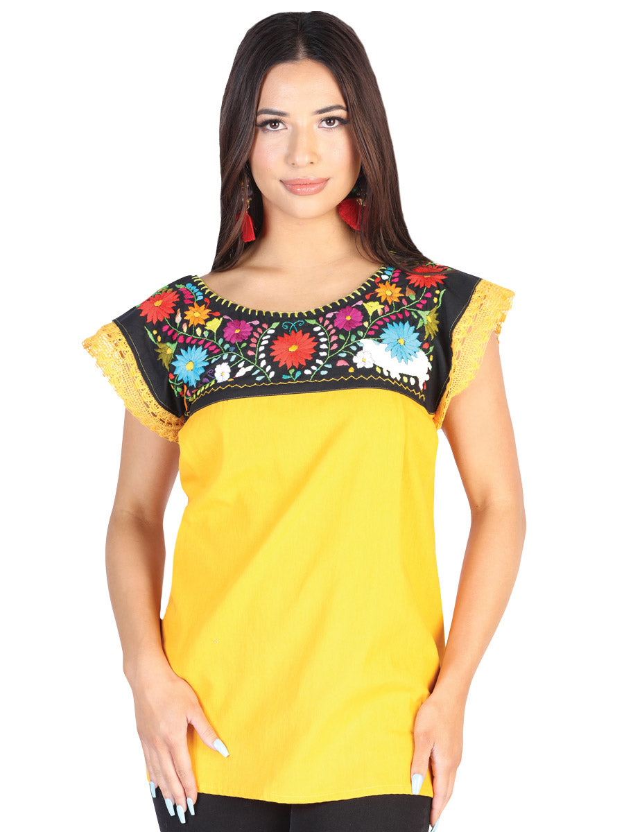 Blusa Artesanal Eden Bordada de Flores para Mujer Handmade Blouse Mexico Artesanal Yellow