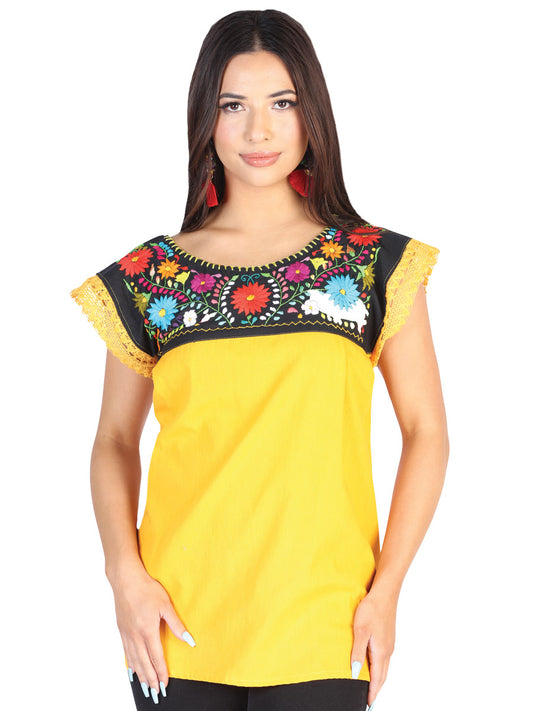Blusa Artesanal Eden Bordada de Flores para Mujer Handmade Blouse Mexico Artesanal Yellow