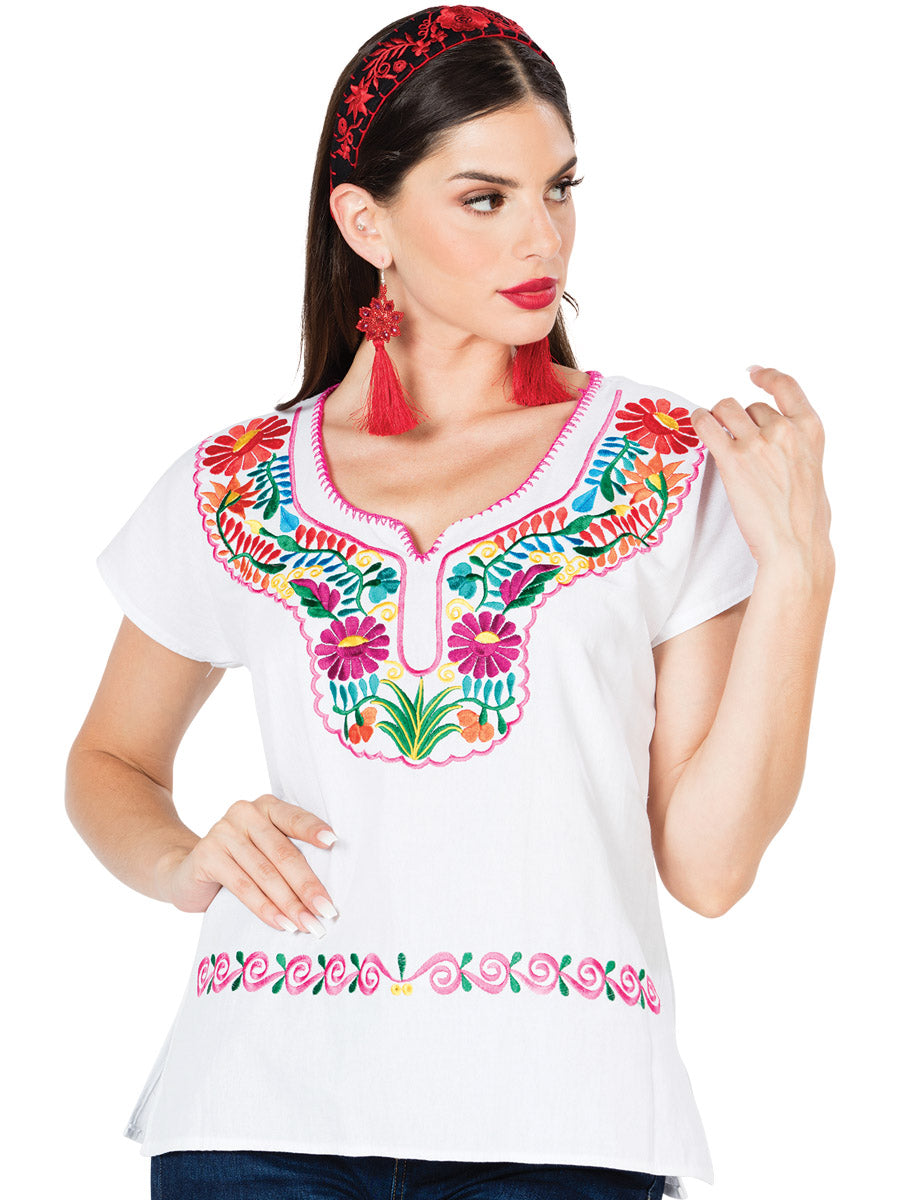 Blusa Artesanal Kimona Bordada de Flores para Mujer Handmade Blouse Mexico Artesanal White