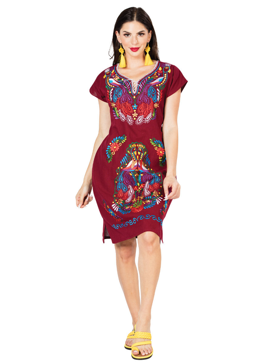 Handmade Flower Embroidered Dress - Handmade Dress Wine / 3XL/3XG Handmade Flower Embroidered Dress - Handmade Dress Wine / 3XL/3XG