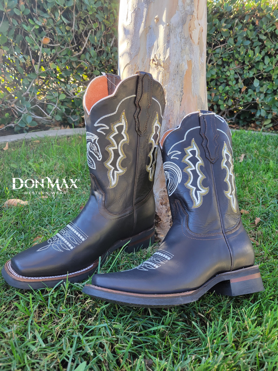 Botas Vaqueras Rodeo con Diseño Bordado de Piel Genuina para Hombre 'El General' - ID: 51114 Botas Piel Genuina El General