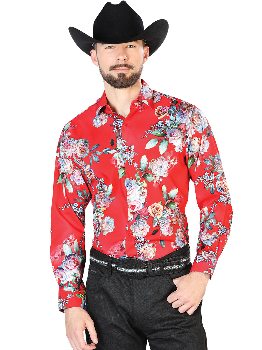 mens red floral dress shirt Au Noir Shirts Cristobal White Red (FW19)