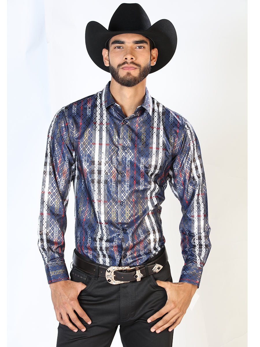 Striped Printed Long Sleeve Denim Shirt - Western Shirt – Don Max Western