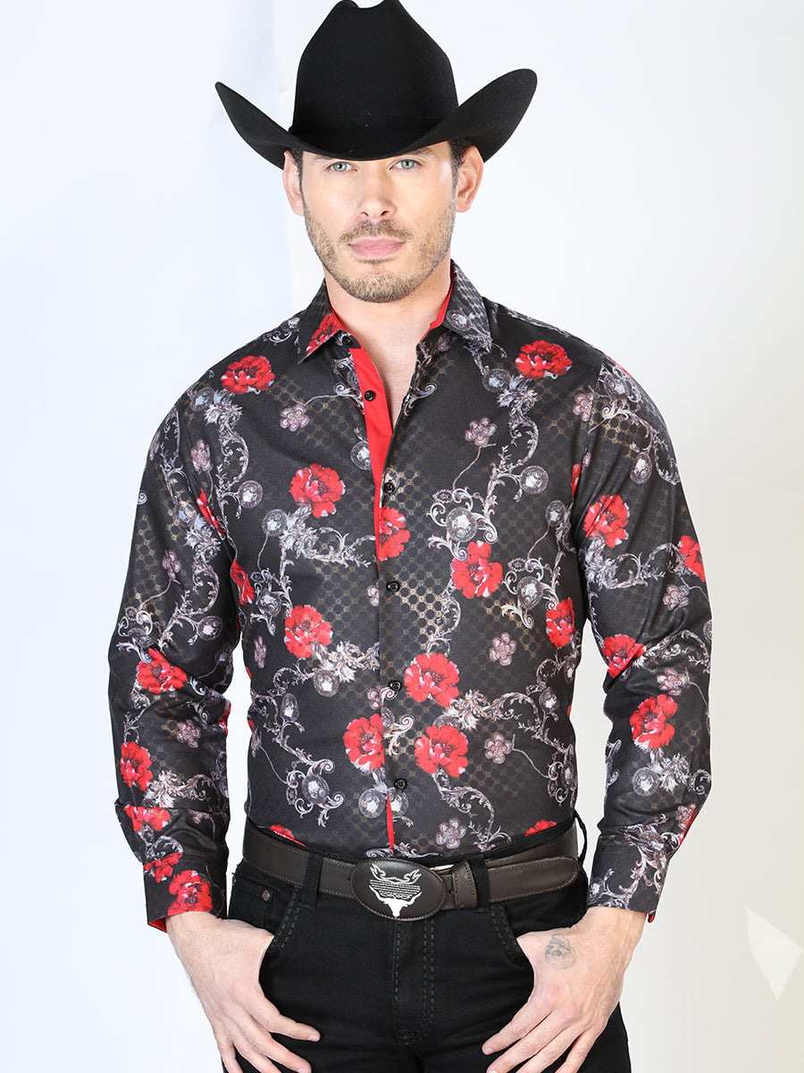 mens black floral shirts long sleeve