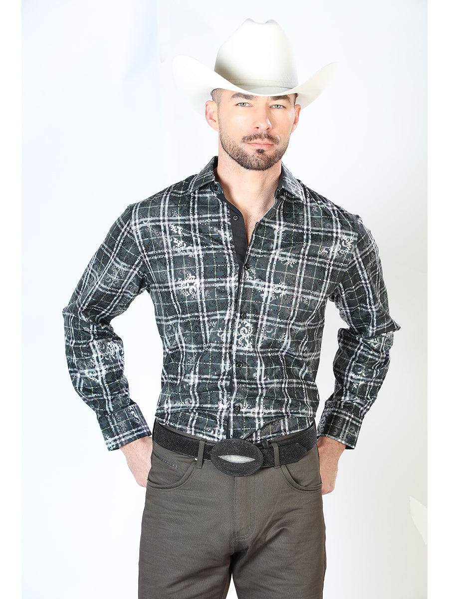 El Senor de Los Cielos Checked Printed Long Sleeve Western Shirt