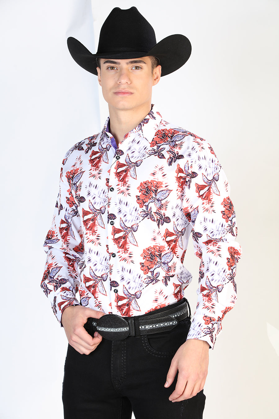 EL SENOR de LOS CIELOS Men's Western Rodeo Print Long Sleeve Shirt White / L EL SENOR de LOS CIELOS Men's Western Rodeo Print Long Sleeve Shirt White / L