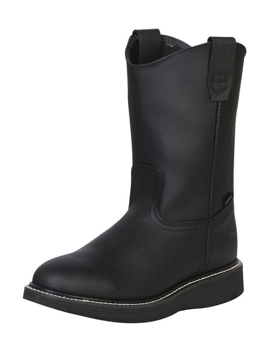 Men's Genuine Leather Soft Toe Pull-On Tube Work Boots 'Establo' - ID: 312 Work Boots Establo Black
