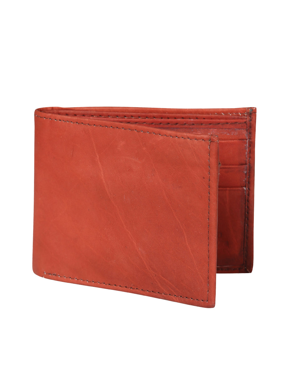 Billetera Delgada Bifold de Piel Genuina de Borrego 'El General' - ID: 2570 Billeteras El General Cognac