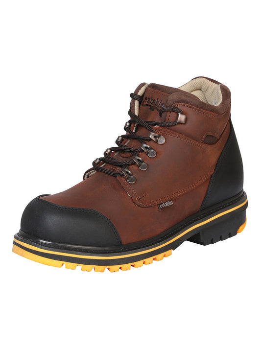 Lace-Up Work Boots with Soft Toe Genuine Leather for Men 'Establo' - ID: 10848 Work Boots Establo Brown/Black