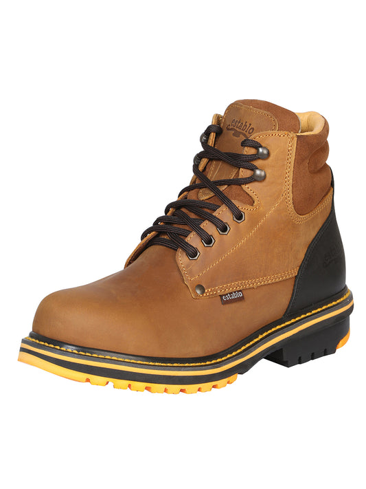 Lace-Up Work Boots with Soft Toe Genuine Leather for Men 'Establo' - ID: 13359 Work Boots Establo Mango/Black