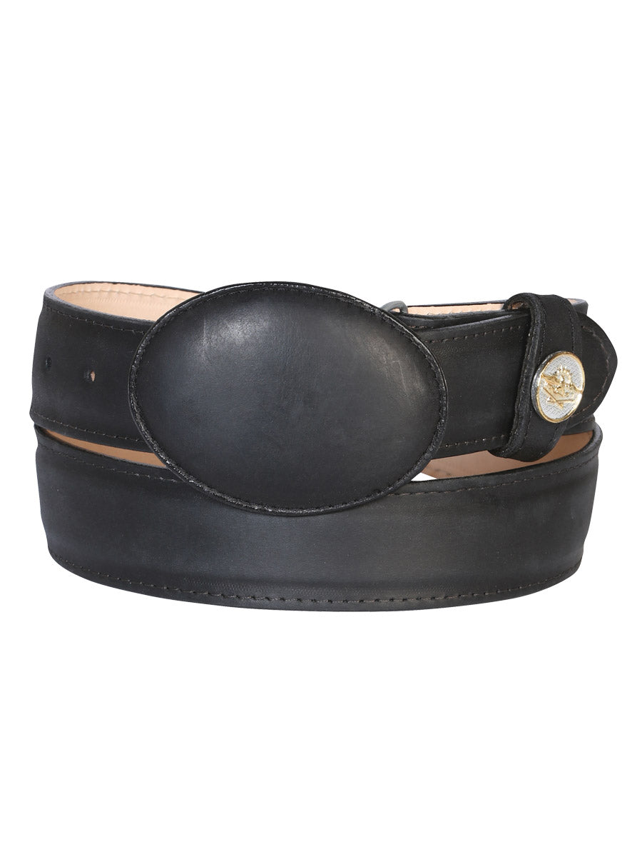 Genuine Leather Cowboy Belt for Men with Oval Buckle, 1 1/2" Width 'El General' - ID: 21274