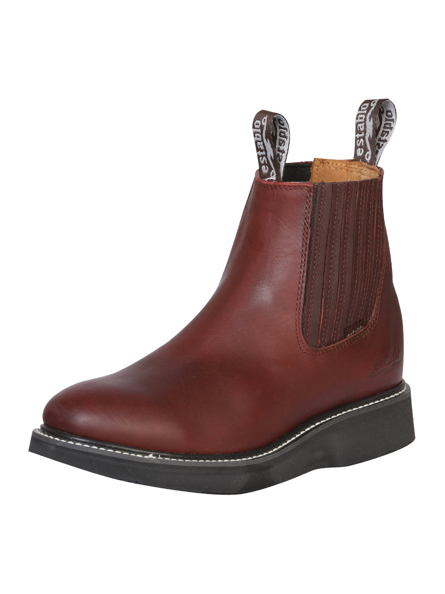 Pull-On Work Boots with Soft Toe Genuine Leather for Men 'Establo' - ID: 24963 Work Boots Establo Vino