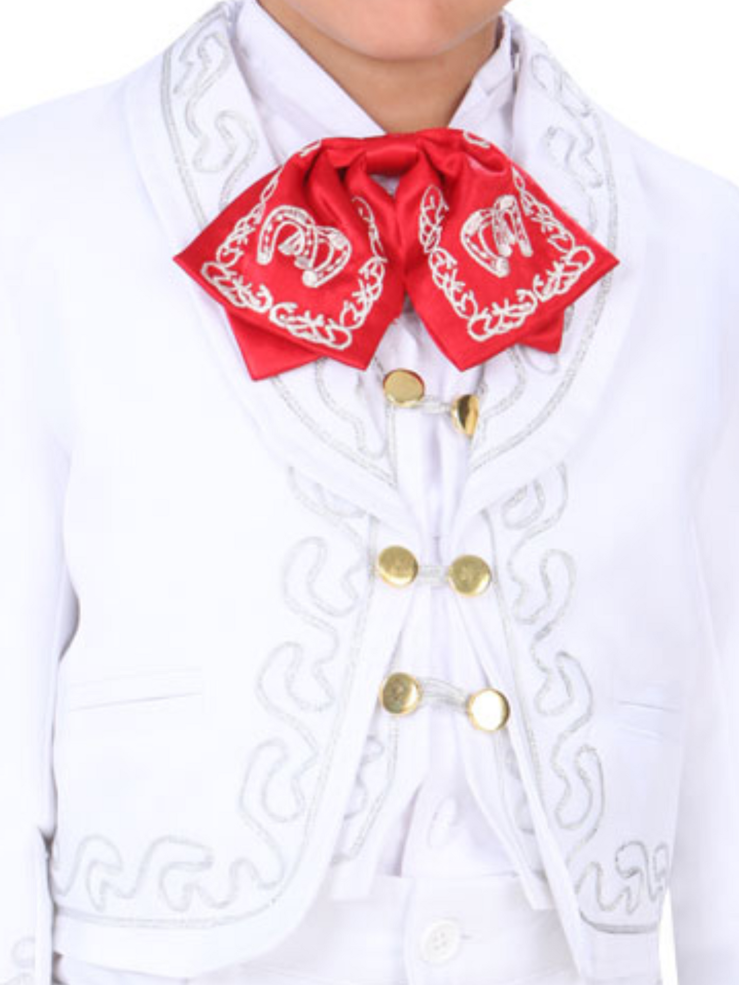 White/White/Red Embroidered Charro Suit for Children 'El General' - ID: 34263 Charro Suit El General