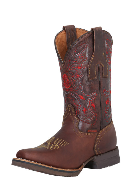 Classic Genuine Leather Rodeo Cowboy Boots for Women/Youth 'Buffalo & Bull' - ID: 40950 Cowgirl Boots Buffalo & Bull Cafe