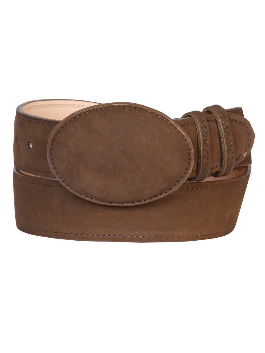 Nubuck Leather Cowboy Belt for Men with Oval Buckle, 1 1/2" Width 'El General' - ID: 41104 Cowboy Belt El General Camel