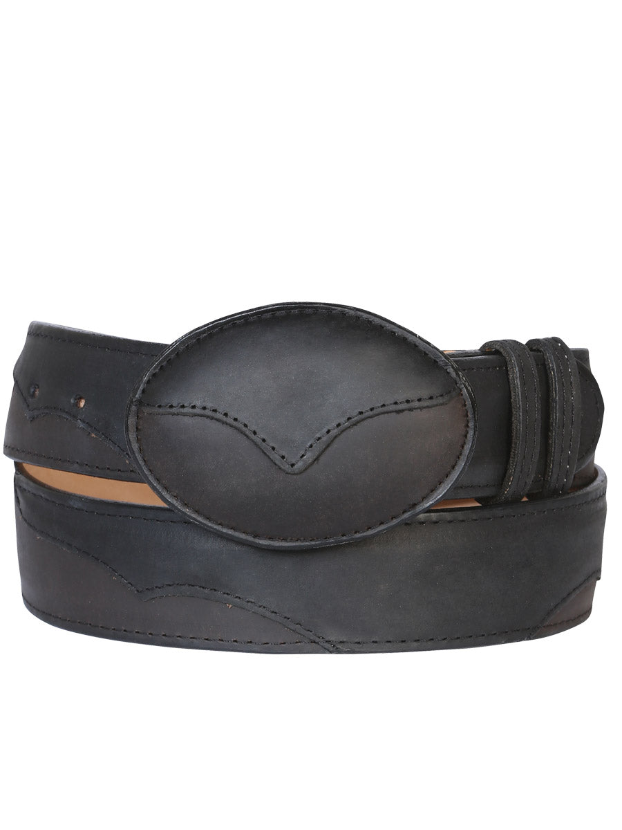 Genuine Leather Cowboy Belt for Men with Oval Buckle, 1 1/2" Width 'El General' - ID: 41663