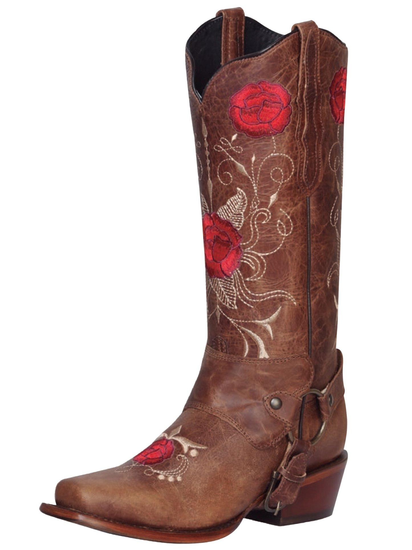 Rodeo Harness Cowboy Boots with Embroidered Genuine Leather Flower Tube for Women 'El General' - ID: 41783